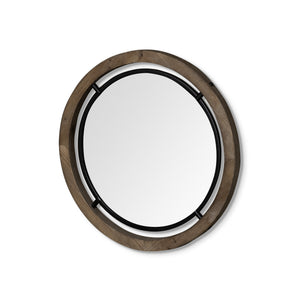 24" Brown Wood And Black Metal Double Frame Wall Mirror