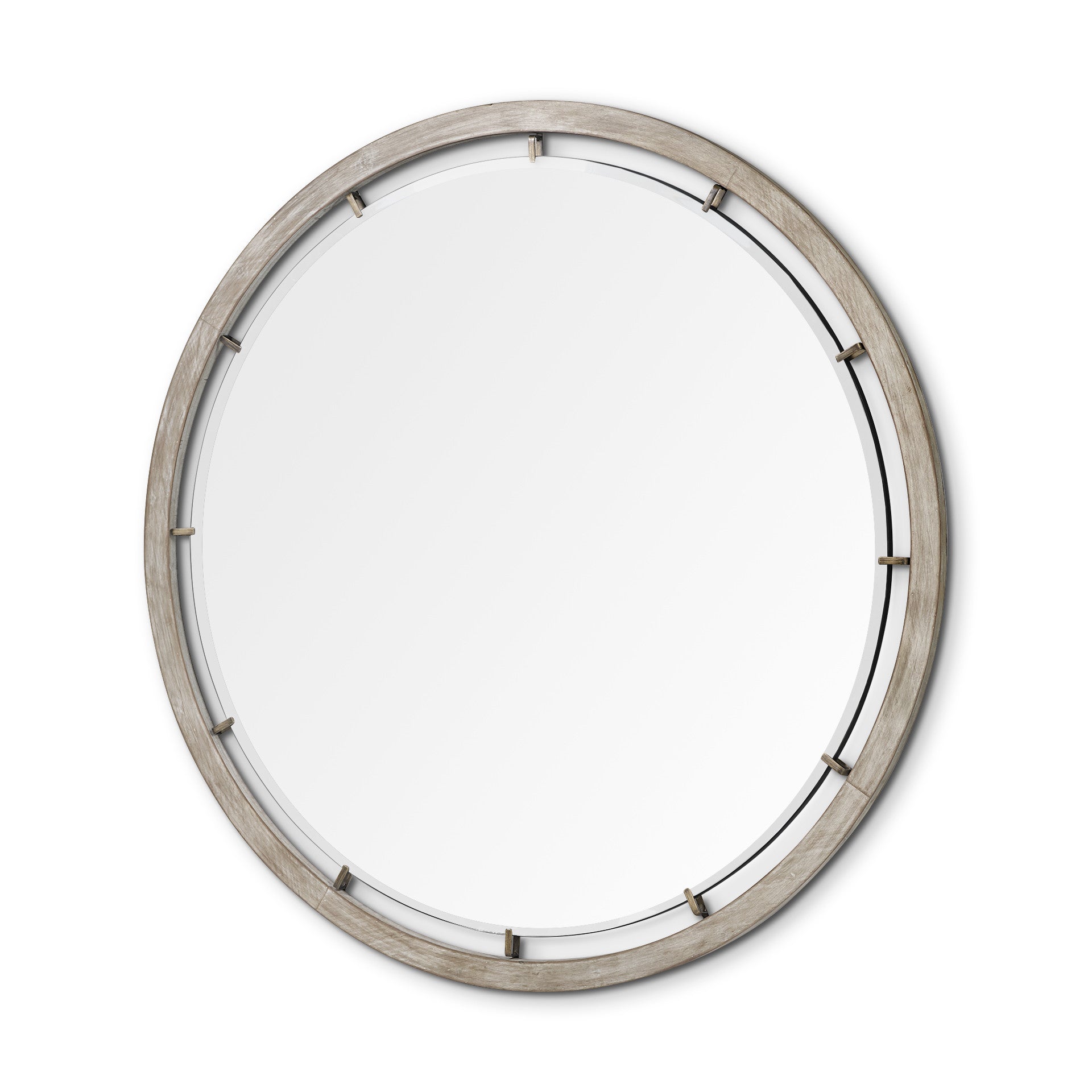 54" Round Brown Wood Frame Wall Mirror