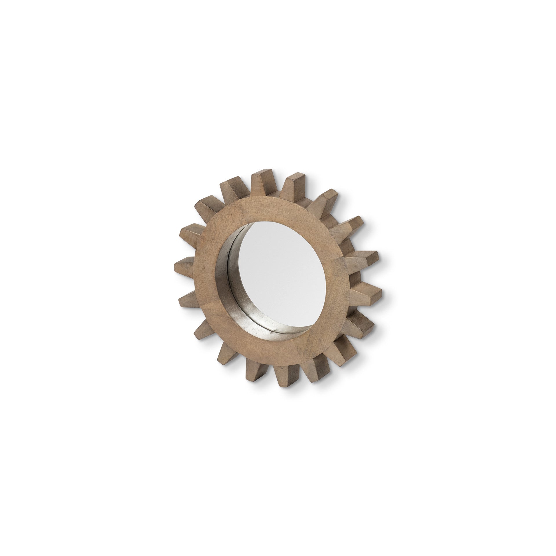 Cog 17" Round Walnut Finish Frame Wall Mirror