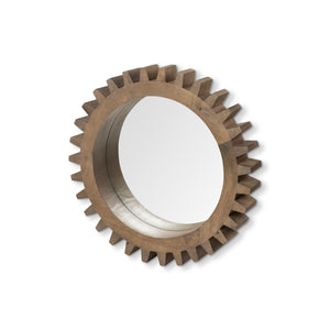 26" Round Brown Wood Frame Wall Mirror