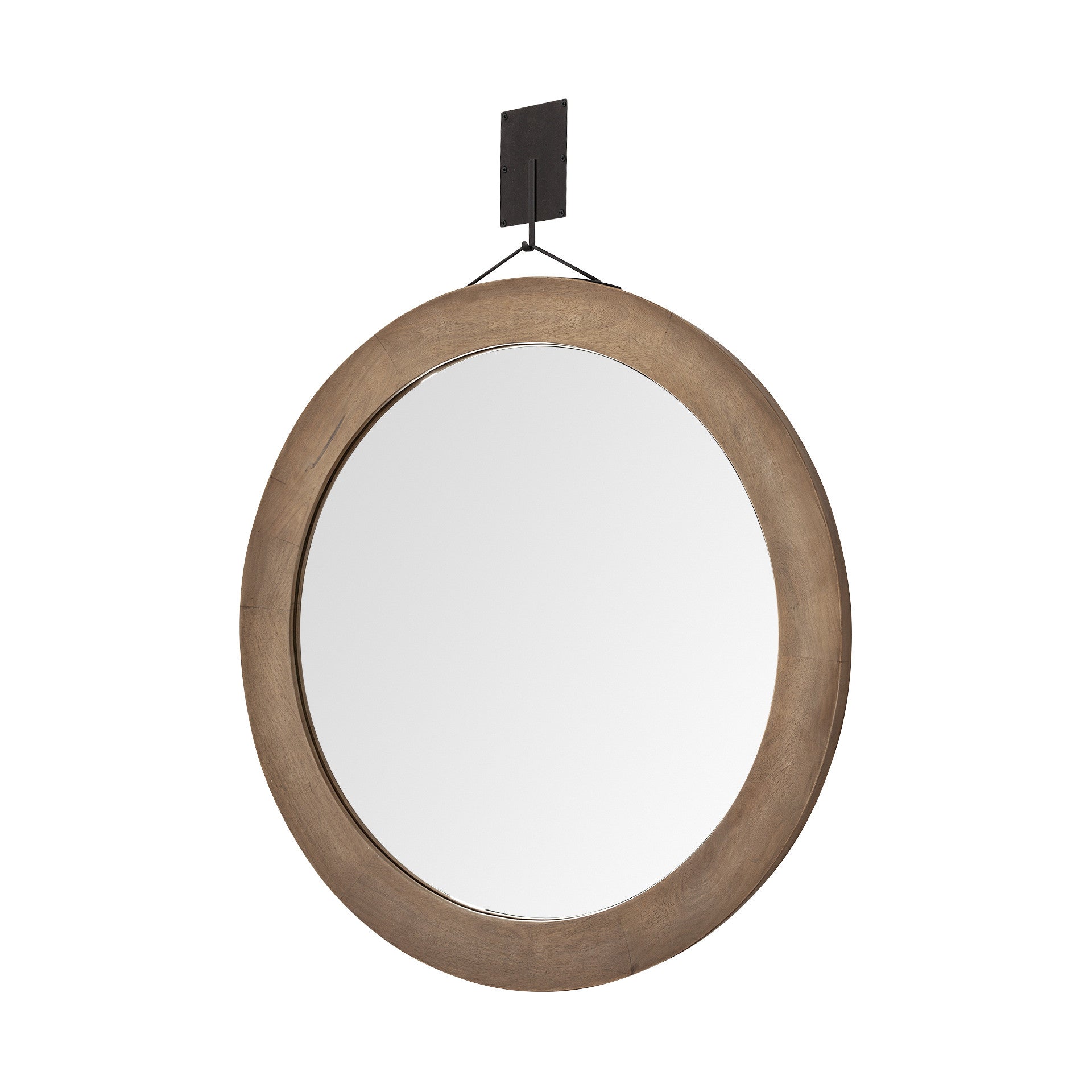 43.5" Round Brown Wood Frame Wall Mirror