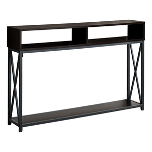 48" Rectangular Espressowithblack Metal Hall Console With 2 Shelves Accent Table