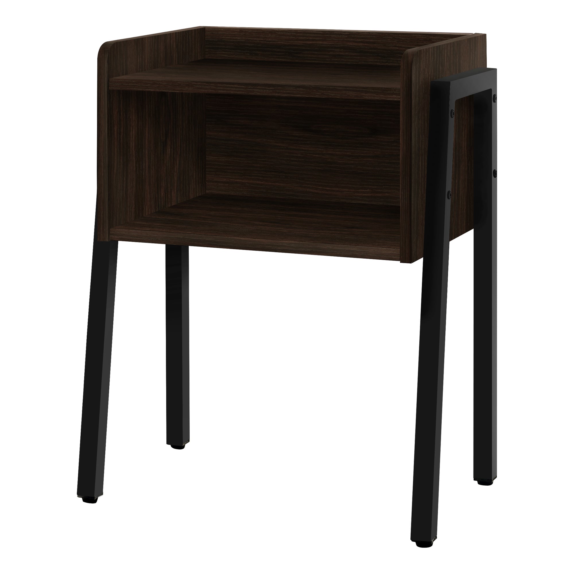 23" Rectangular Espresso Accent Table With Black Metal Legs