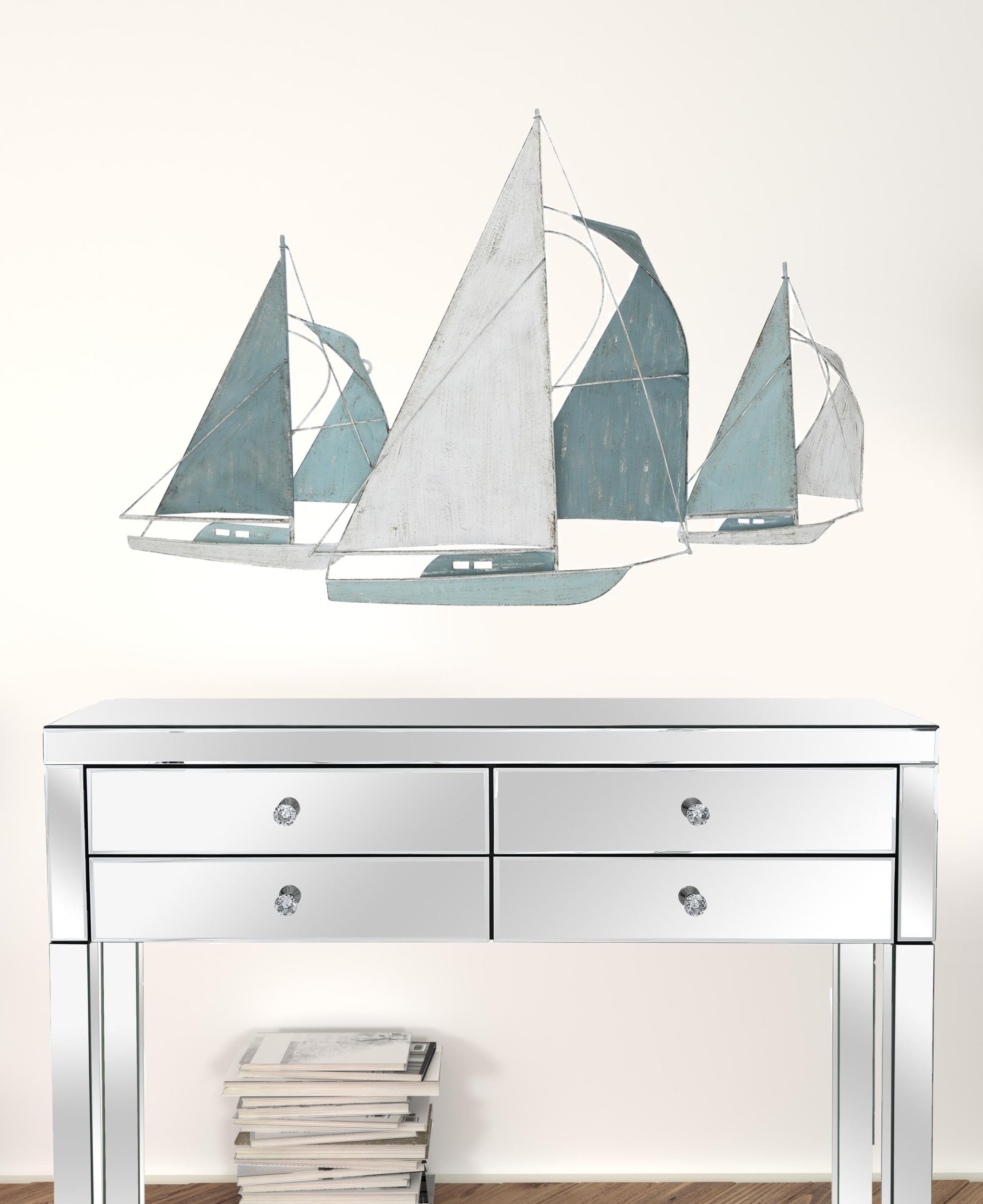 Sailboat Metal Centerpiece in Distressed Finish