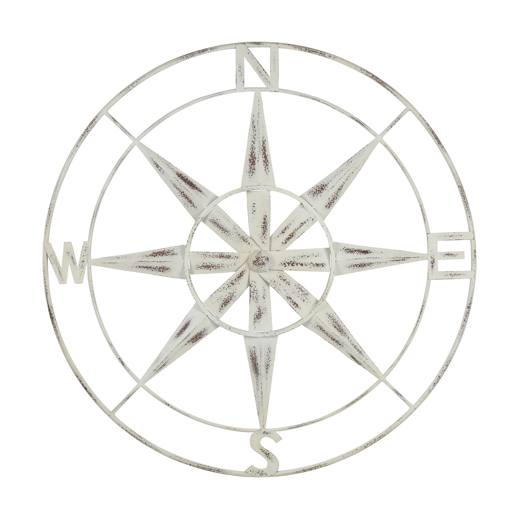 Nautical Compass Metal Wall Decor with Distressed White Finish