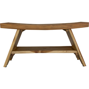 35" Teak Rectangular Shower Outdoor Bench With Shelf In Natural Finish