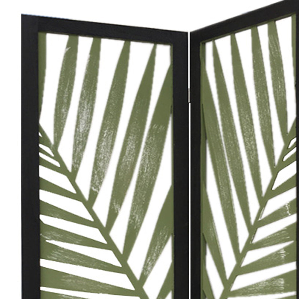 3 Panel Green Room Divider With Tropical Leaf - 99fab 