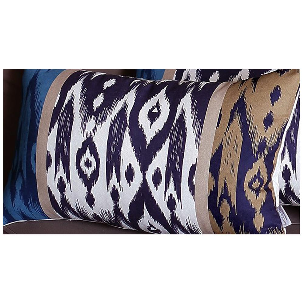 Set Of 4 Brown And Blue Ikat Design Lumbar Pillow Covers - 99fab 