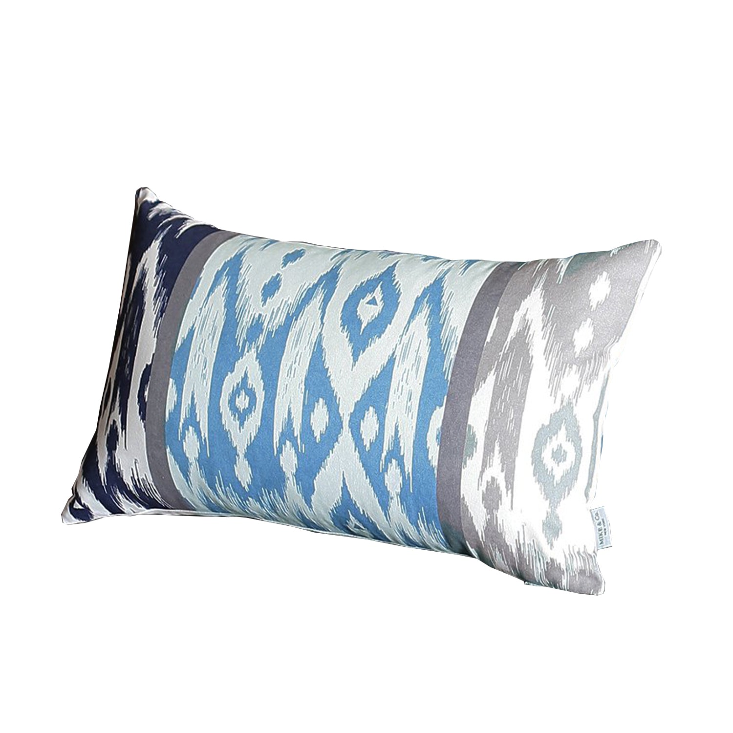 Set Of 4 Aqua Blue And Gray Ikat Lumbar Pillow Covers