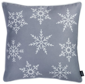 Set Of Two Silver Gray 18" Snowflakes Throw Pillow Covers