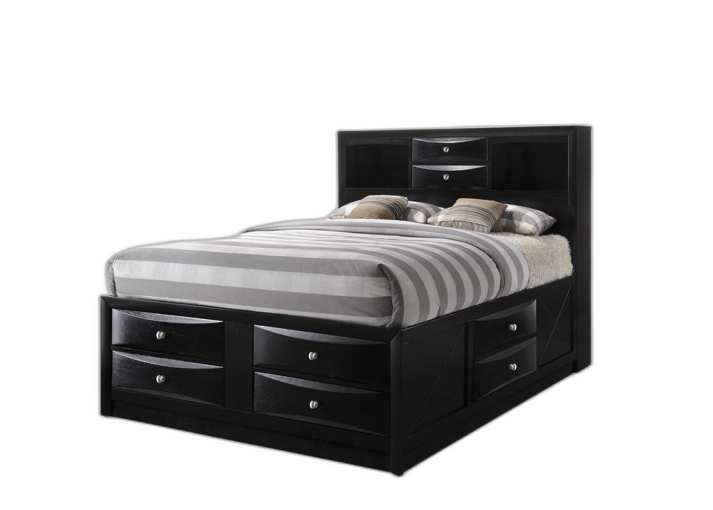 Black Multii-Drawer Wood Platform King Bed with Pull out Tray - 99fab 