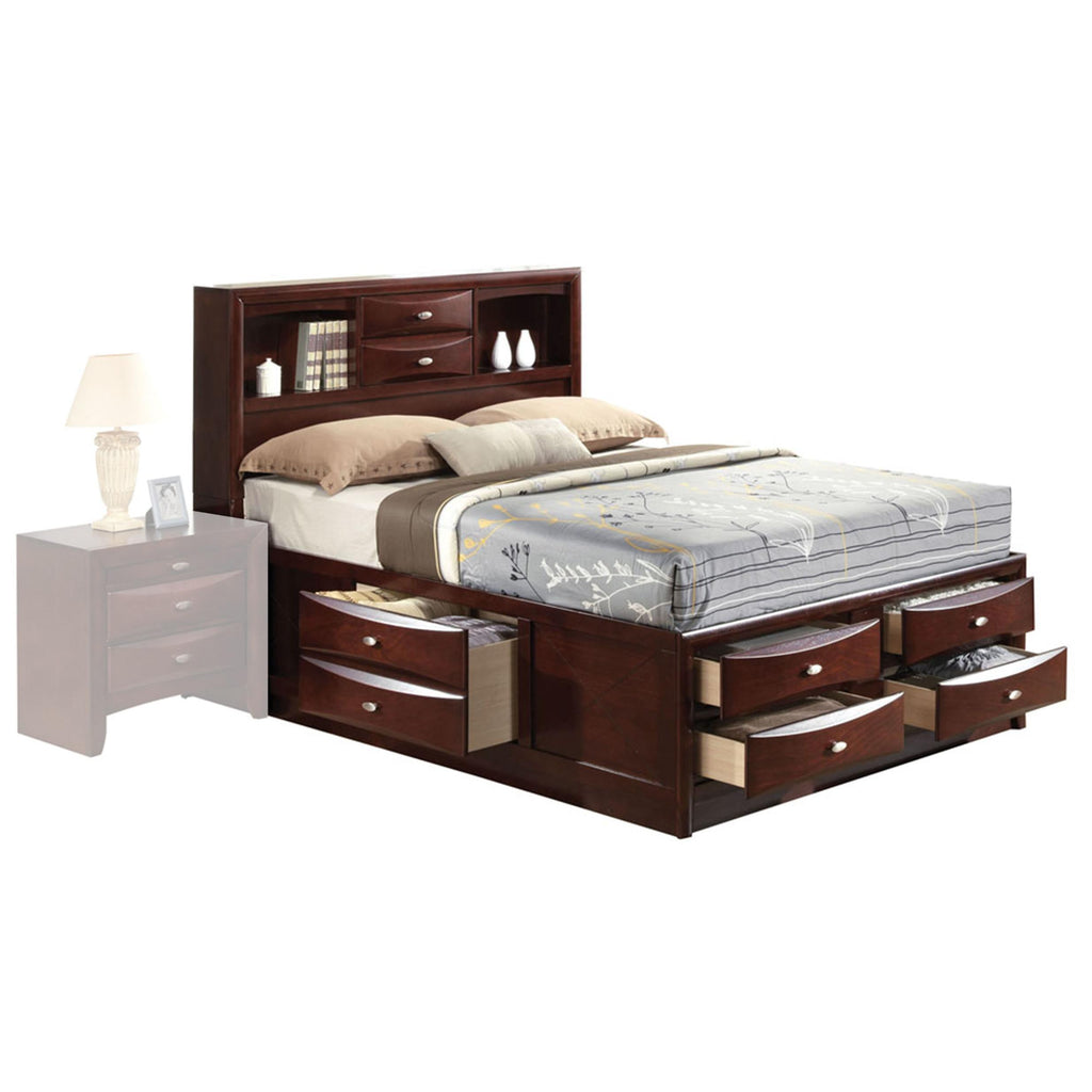 Espresso Multii-Drawer Wood Platform Queen Bed With Pull Out Tray - 99fab 