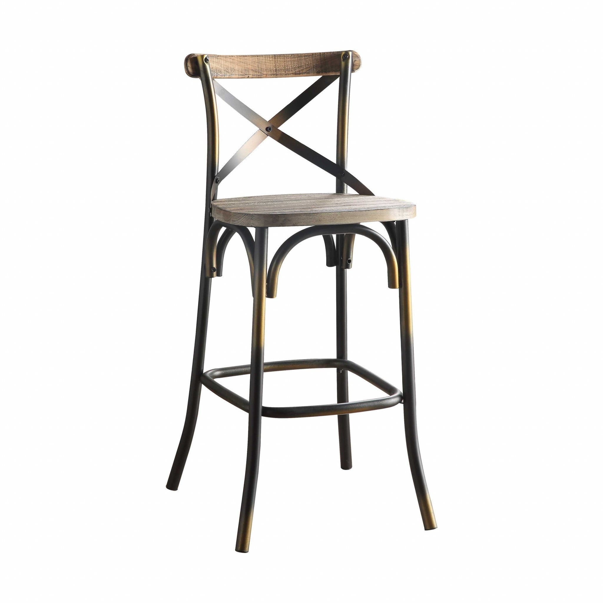 43" High Back Antiqued Copper And Oak Finish Bar Chair