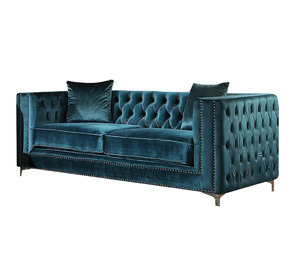 Dark Teal  Velvet Loveseat With 2 Pillows - 99fab 