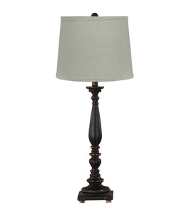 Distressed Black Traditional Table Lamp With Natural Shade