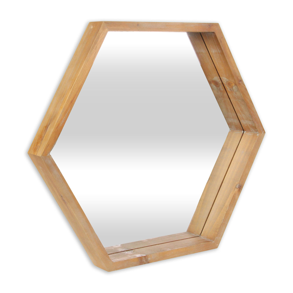 Modern Natural Wood Finish Hexagonal Wall Mirror - 99fab 