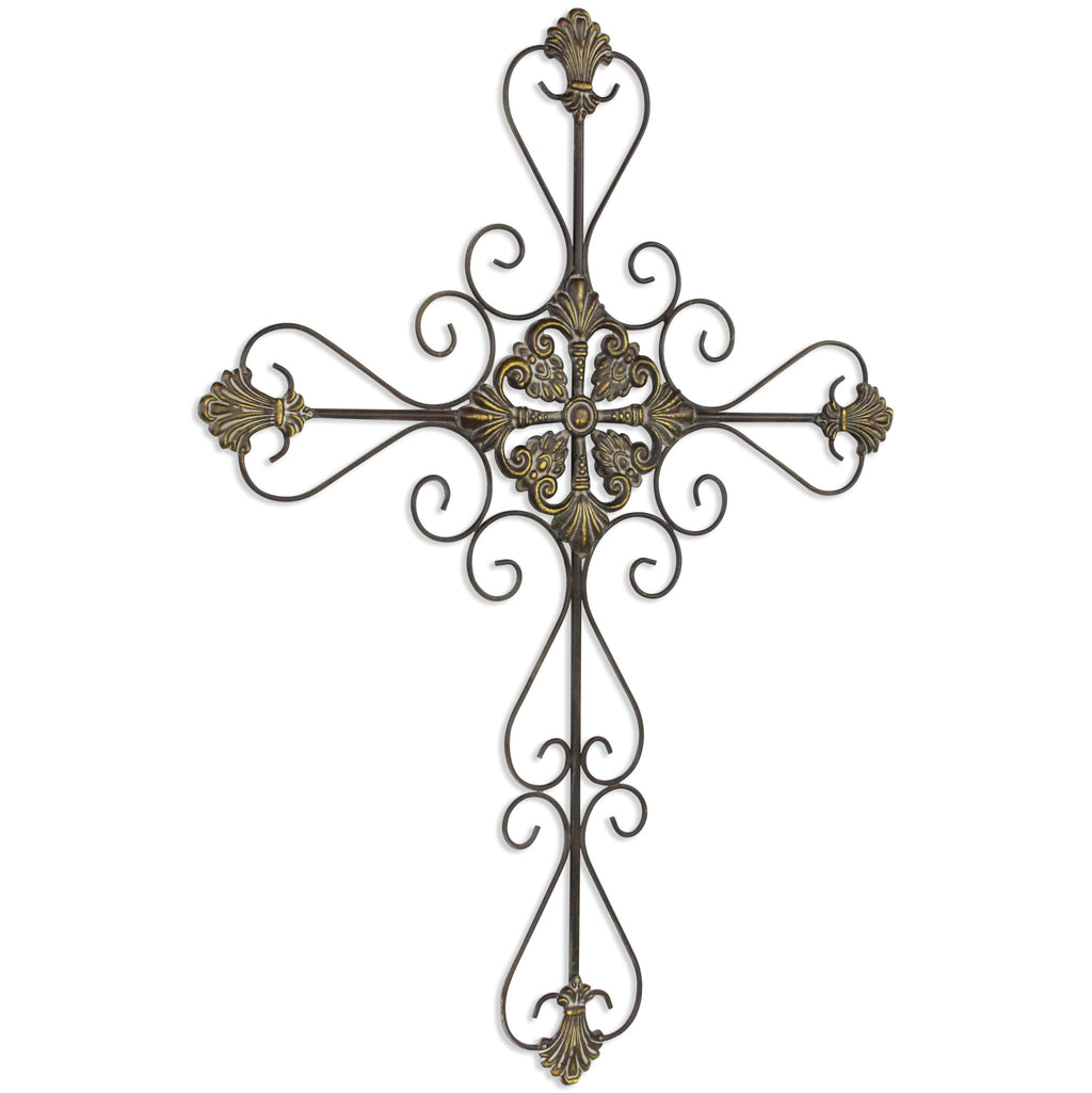 Large Gray Metal Scroll Design Gray Hanging Cross Wall Decor - 99fab 