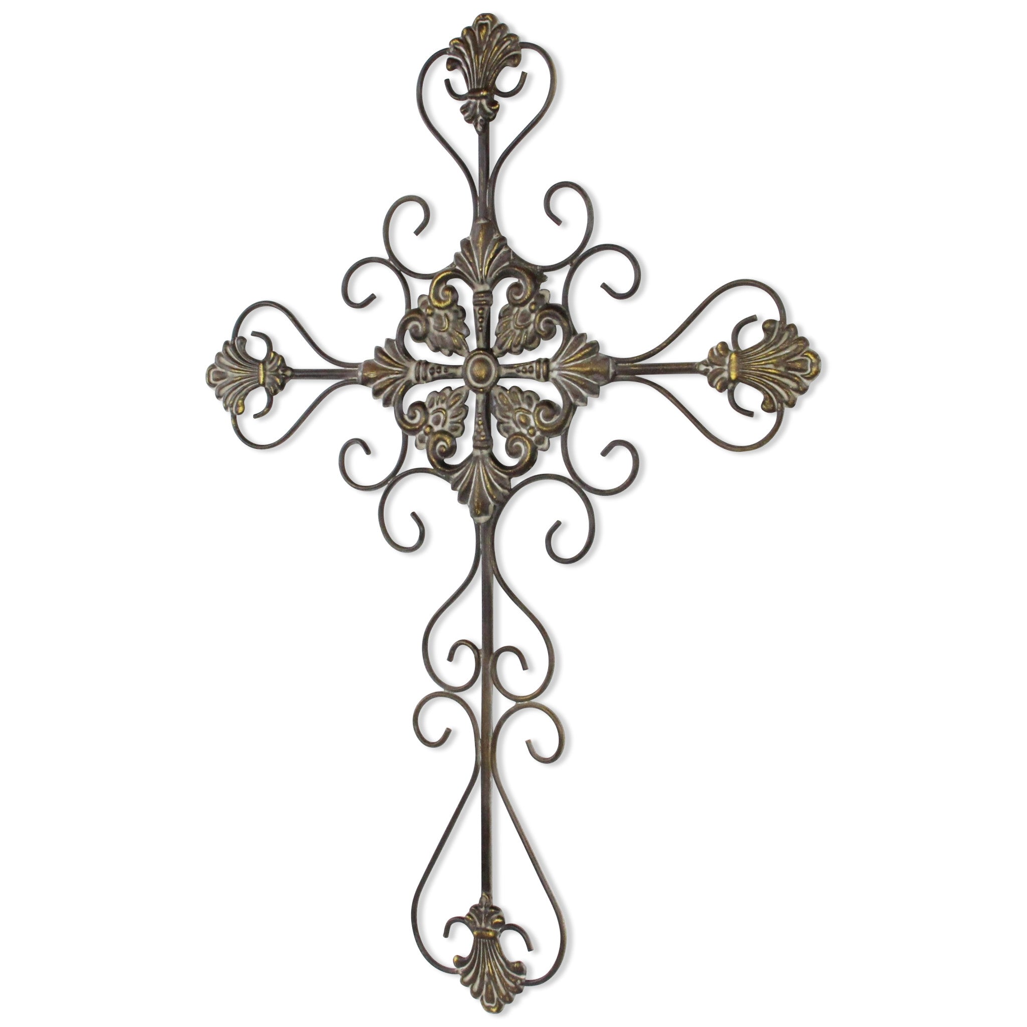 29" Gray Metal Scroll Design Gray Hanging Cross Wall Decor