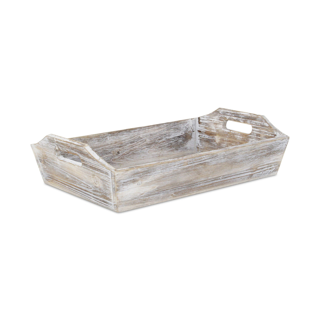 White Rustic Finish Wood Serving Tray With Handles - 99fab 