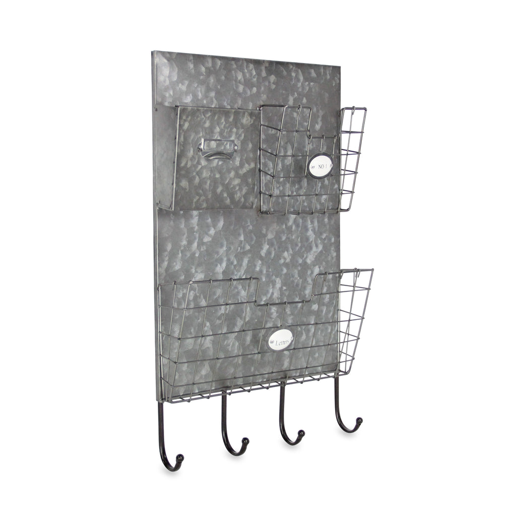 Gray Metal Organizer With 3 Storage Pockets And 4 Bottom Hooks - 99fab 