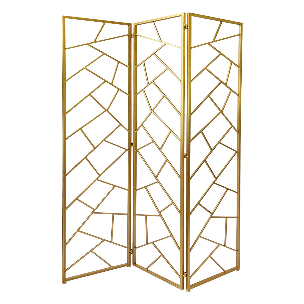 Golden Abstract Geo Three Panel Room Divider Screen - 99fab 