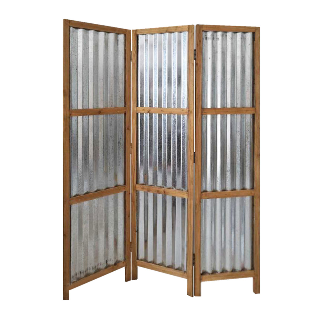 Gray Industrial Galvanized Metal Three Panel Room Divider Screen - 99fab 