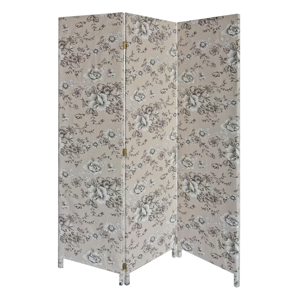 3 Panel Beige And Black Soft Fabric Finish Room Divider - 99fab 