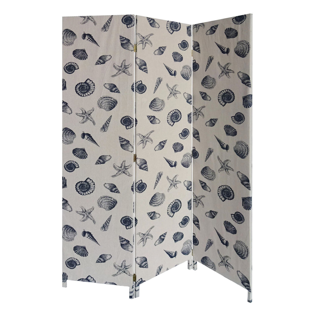 3 Panel Beige And Blue Soft Fabric Finish Room Divider - 99fab 