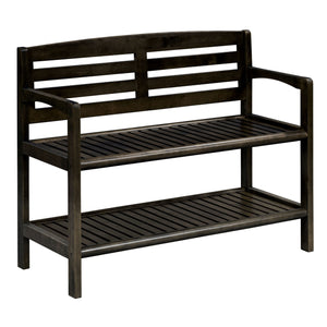 Espresso Finish Solid Wood Slat Bench With High Back And Shelf