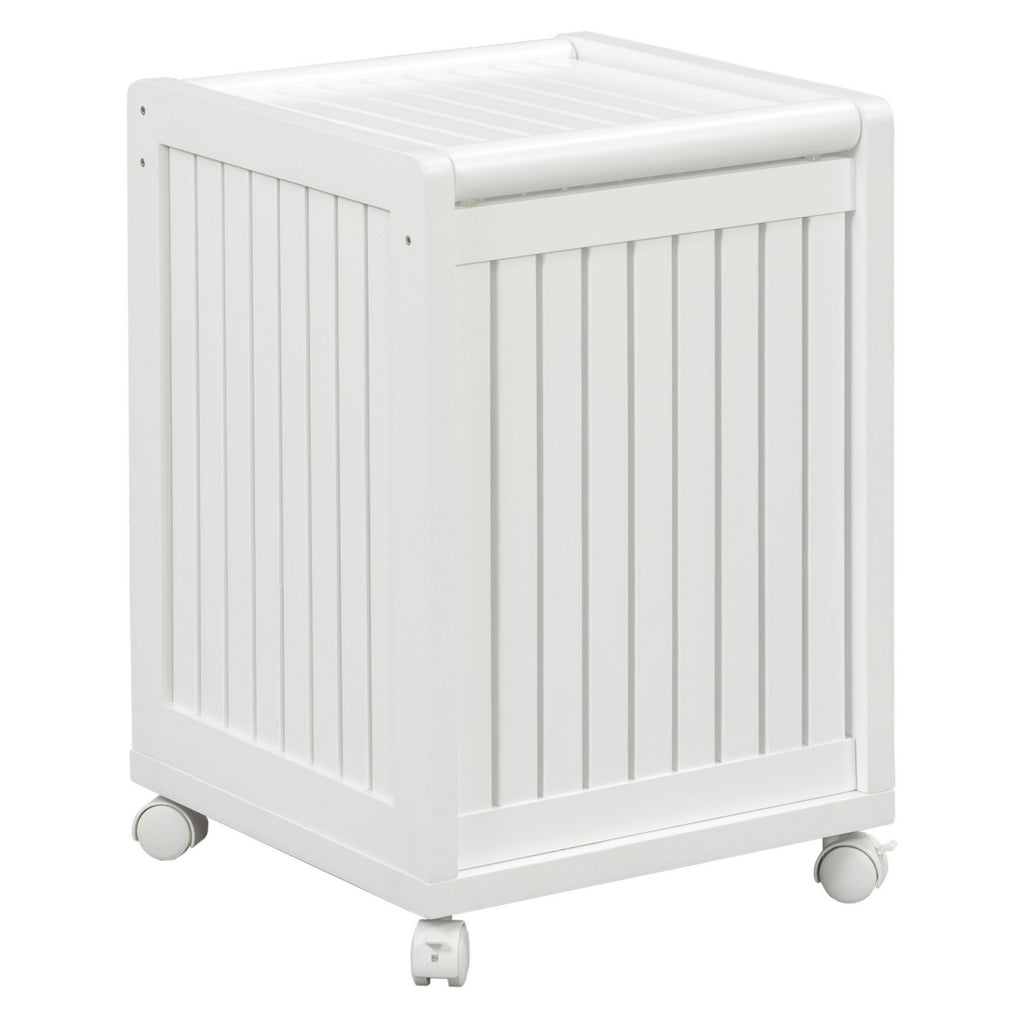 White Solid Wood Rolling Laundry Hamper With Lid - 99fab 