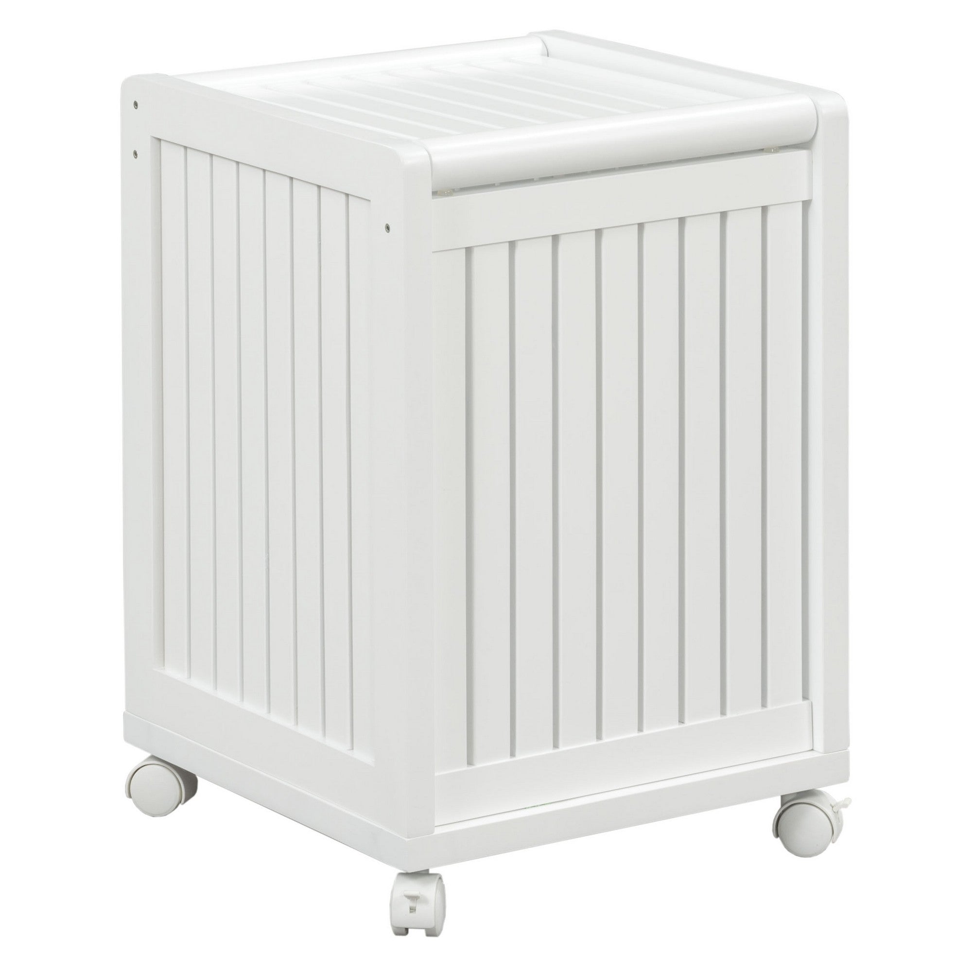 White Solid Wood Rolling Laundry Hamper With Lid