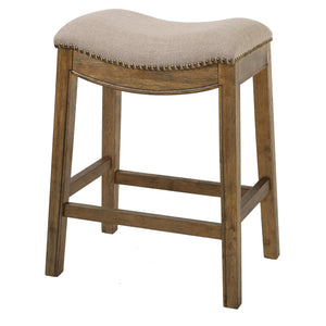 Counter Height Saddle Style Counter Stool with Cream Fabric and Nail head Trim