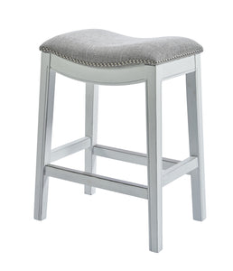 Counter Height Saddle Style Counter Stool With Grey Fabric And Nail Head Trim