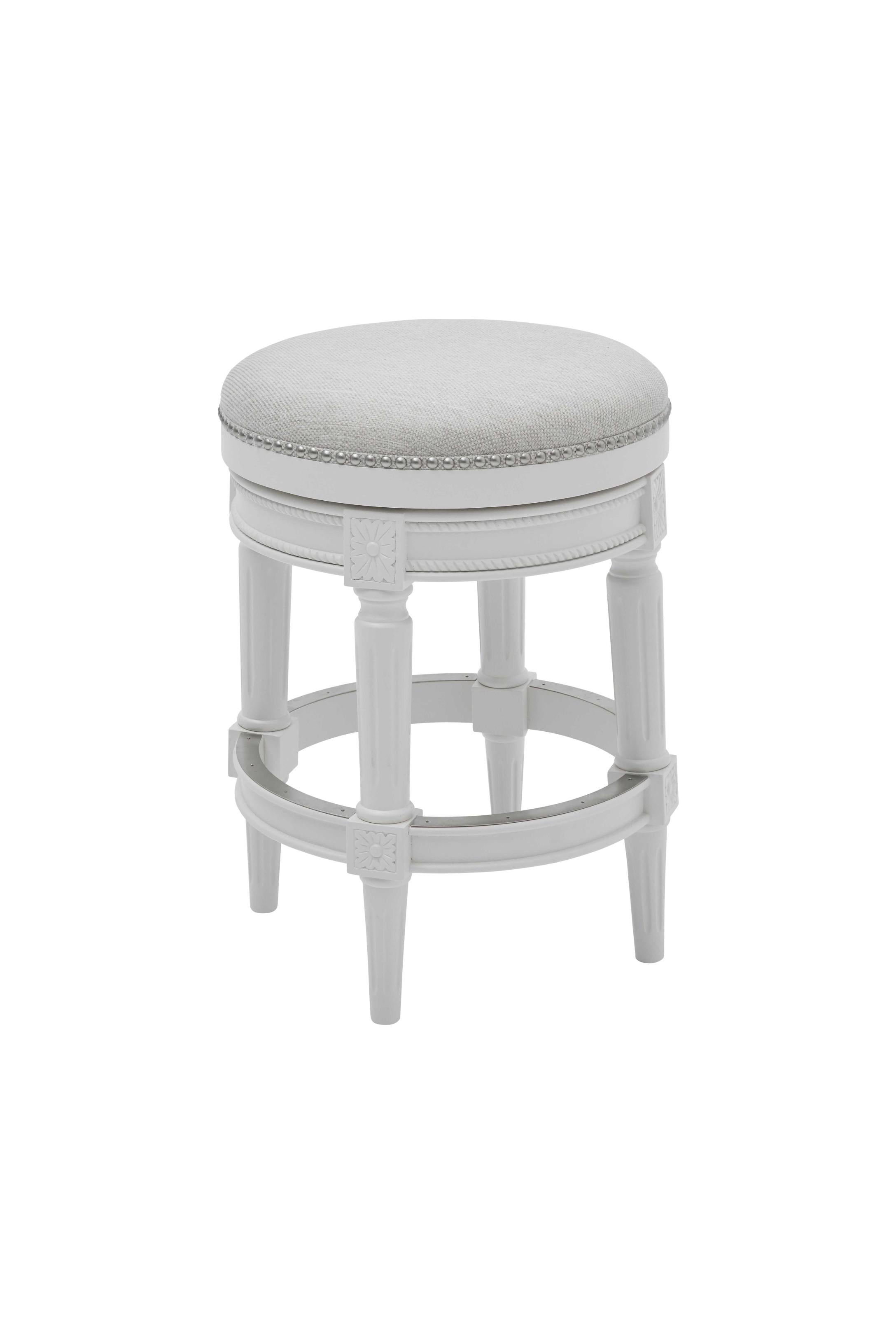 Counter Height Round Counter Stool In Alabaster White Fabric