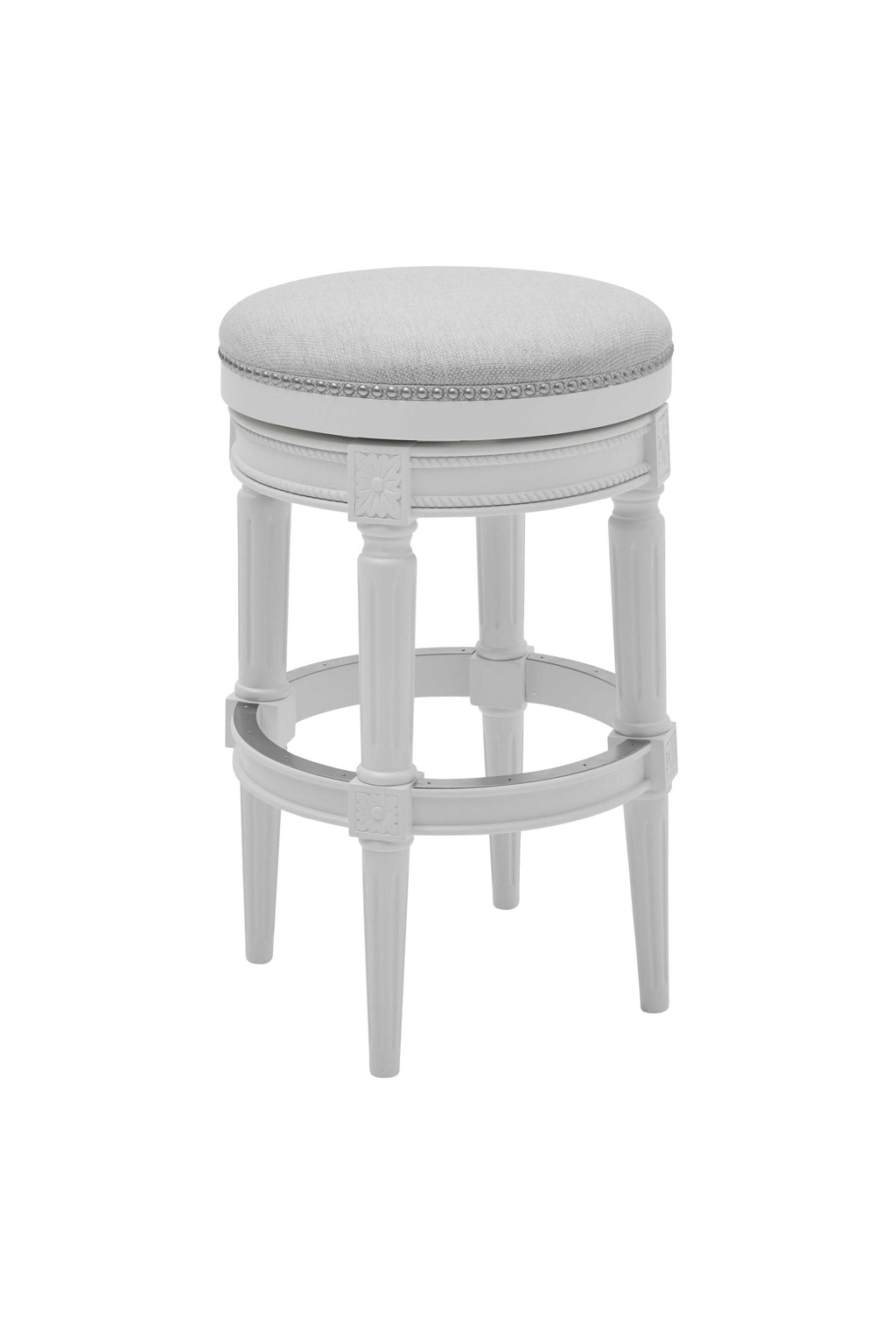 Bar Height Round Backless Stool In  White Fabric - 99fab 