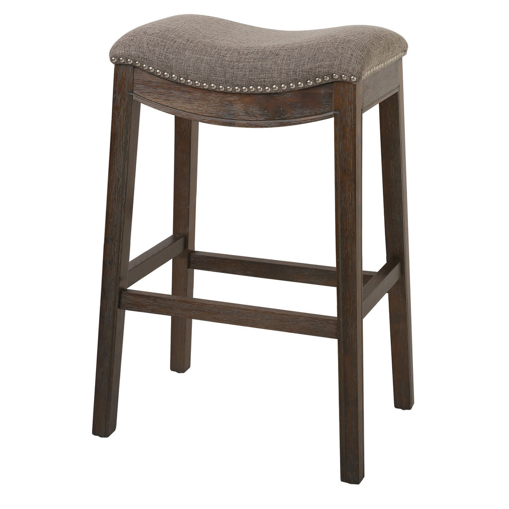 Bar Height Saddle Style Counter Stool With Taupe Fabric And Nail Head Trim - 99fab 