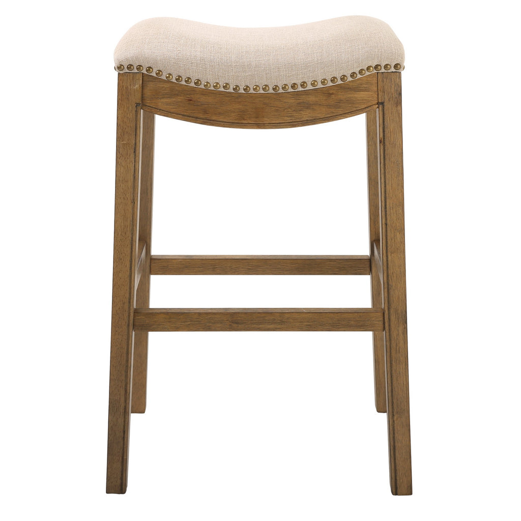 Bar Height Saddle Style Counter Stool With Cream Fabric And Nail Head Trim - 99fab 