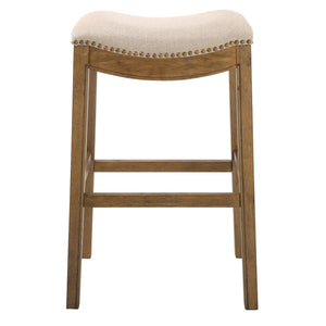 Bar Height Saddle Style Counter Stool With Cream Fabric And Nail Head Trim