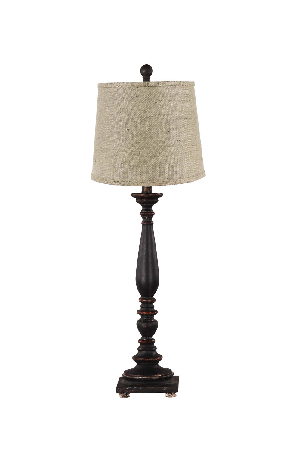 Distressed Black Traditional Table Lamp With Natural Burlap Fabric Shade - 99fab 