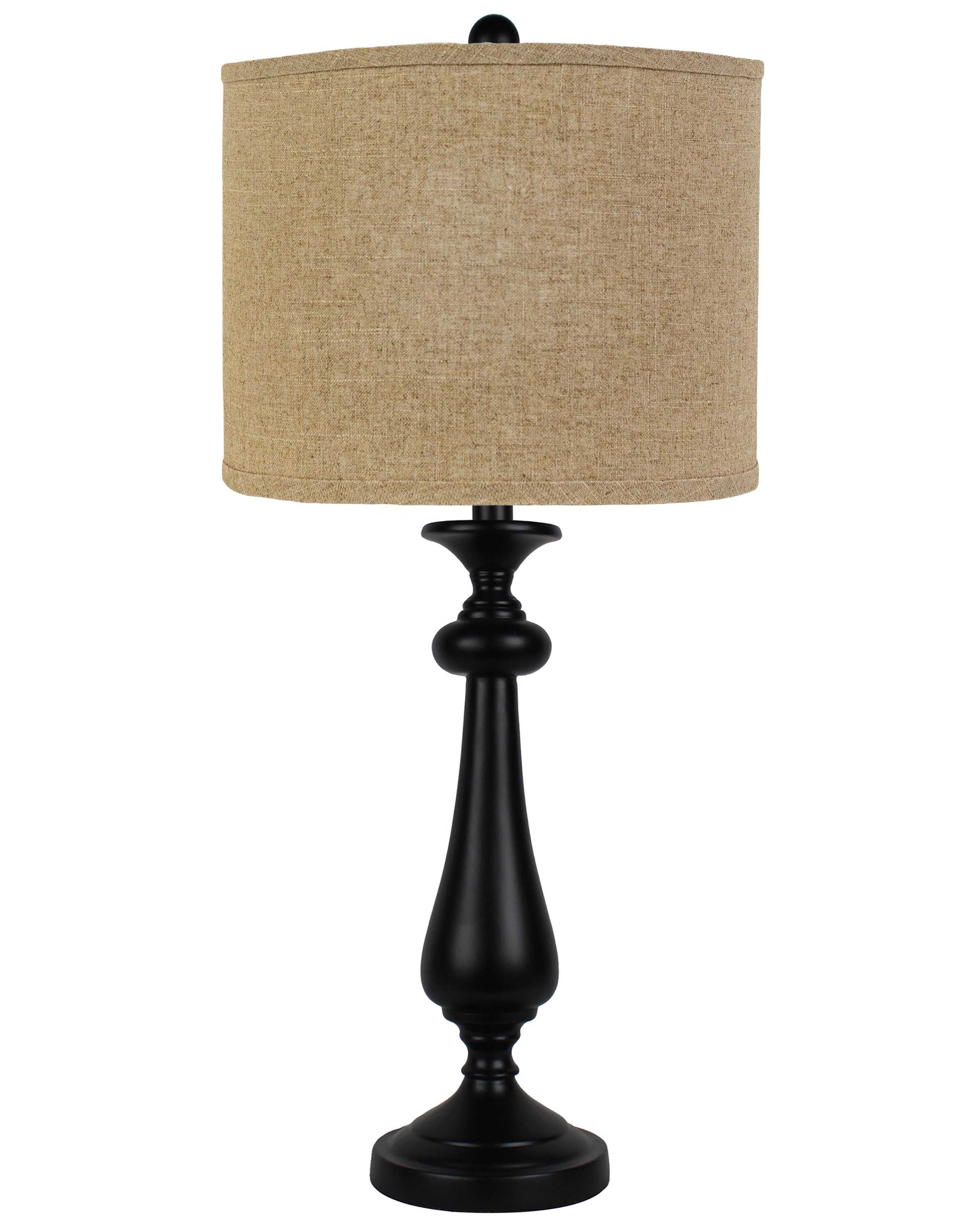 Black Candlestick Sandy Tan Shade Table Lamp