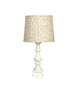 Distressed Whitewash Beige Batik Shade Table Lamp