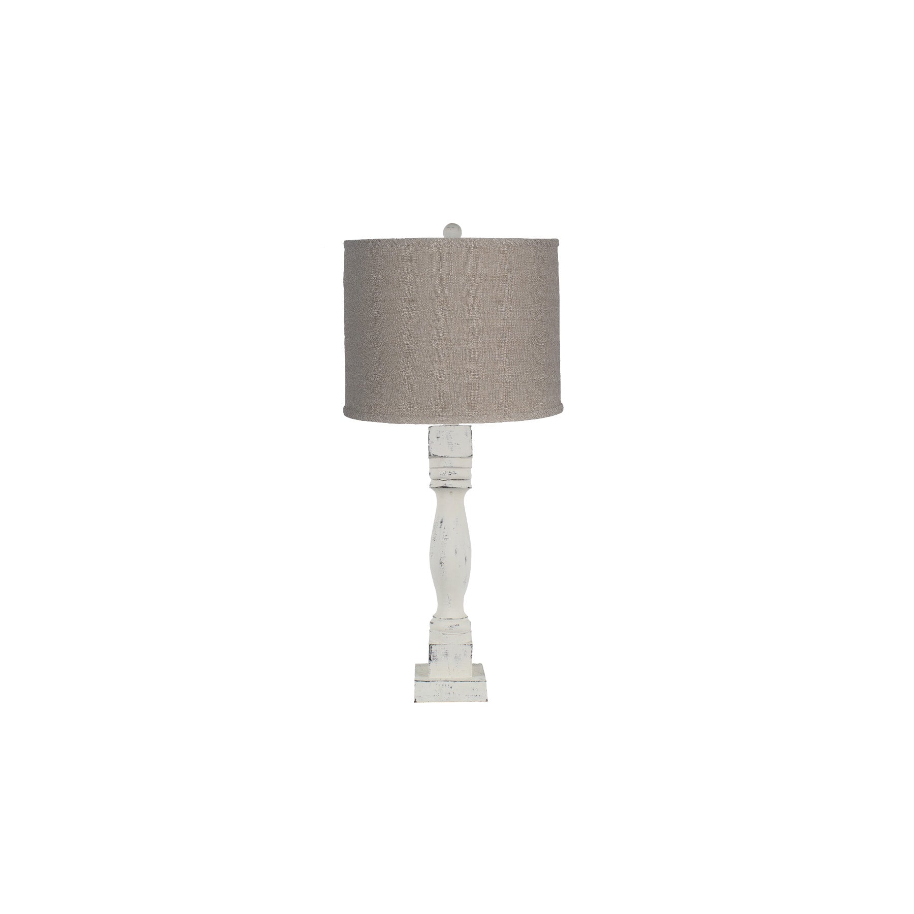 Distressed White Table Lamp With Neutral Fabric Shade