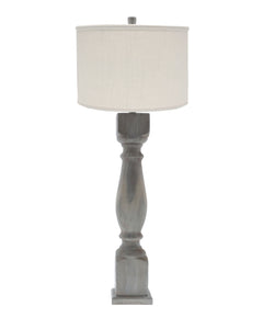 Brown Washed Wood Finish Table Lamp With Ivory Linen Shade