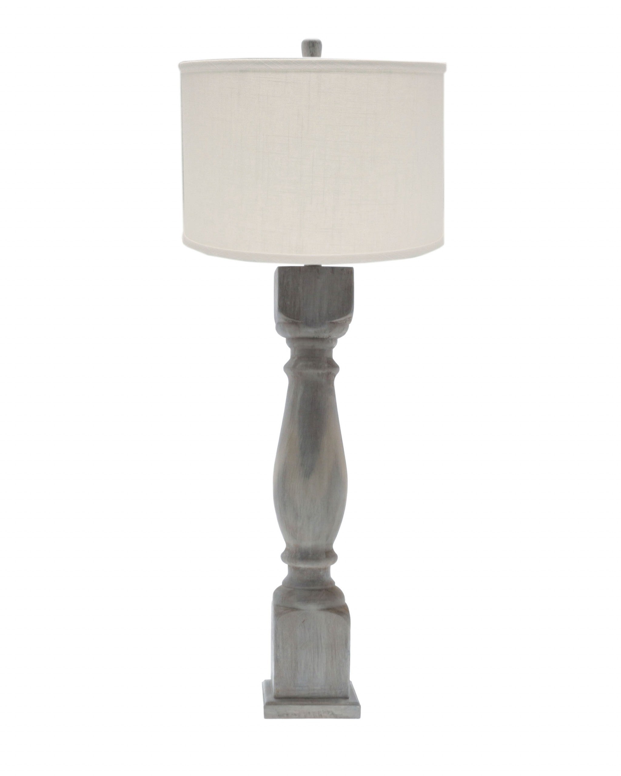 Brown Washed Wood Finish Table Lamp With Ivory Linen Shade