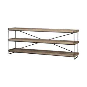Light Brown Mango Wood Finish Console Table With Matte Black Iron Frame