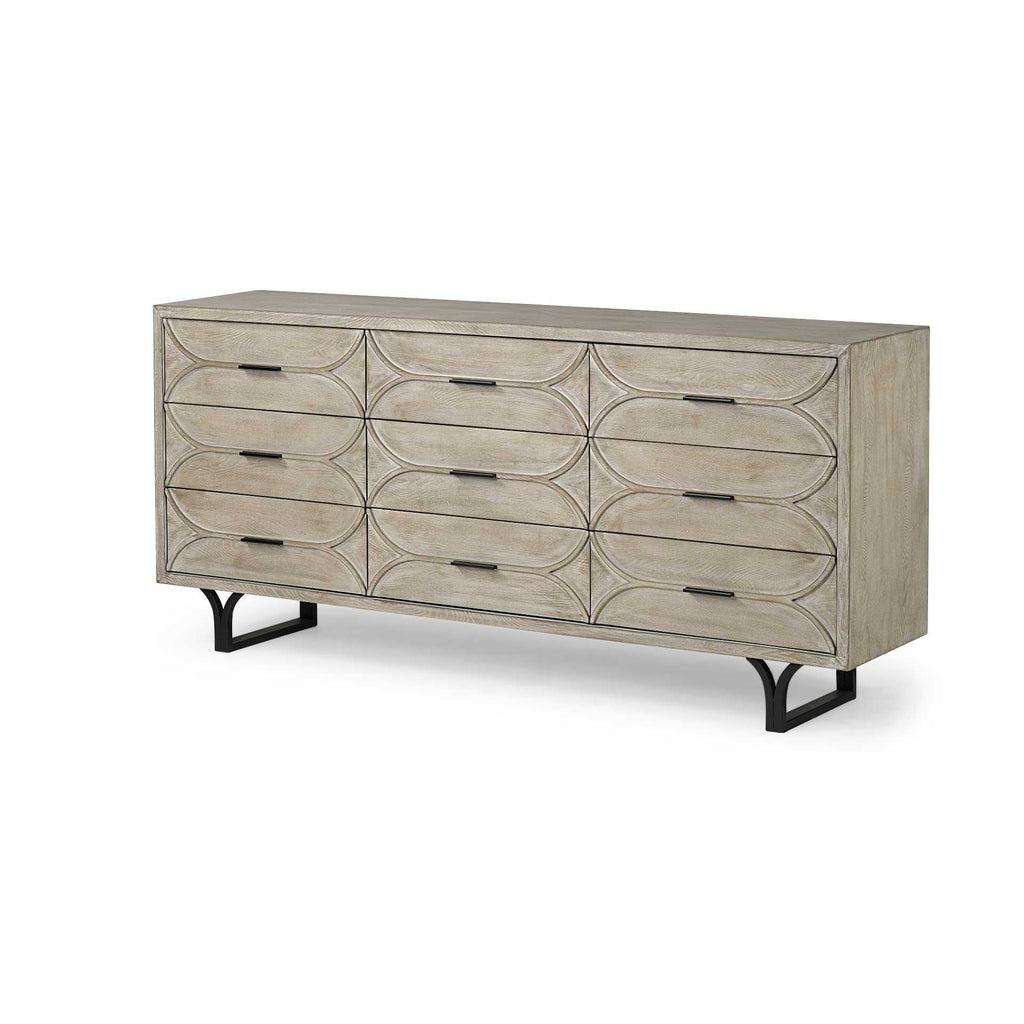 Light Brown And White Solid Mango Wood Finish Sideboard With 9 Drawers - 99fab 