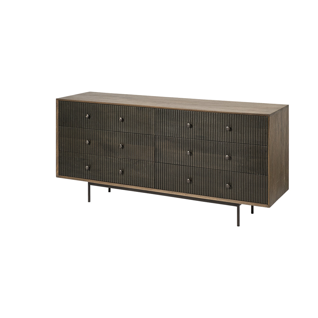 Medium Brown Solid Mango Wood Finish Sideboard With 6 Easy Sliding Drawers - 99fab 