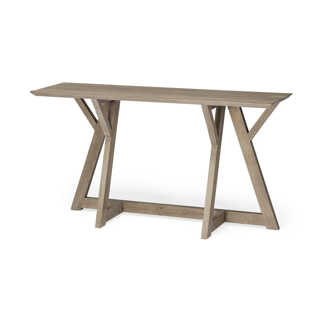 Rectangular Light Brown Mango Wood Finish Console Table With Geometrically Wooden Frame And Base - 99fab 