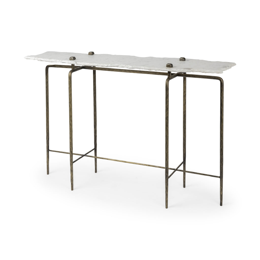 White Marble Console Table With Brass Toned Iron Base - 99fab 