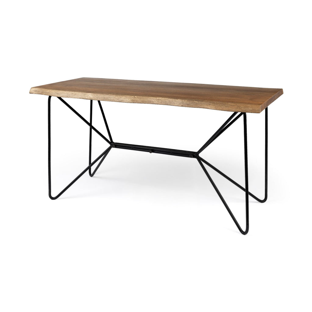 Medium Brown Live Edge Acacia Wood Finish Office Desk With Black Matte Butterfly Wing Shaped Base - 99fab 